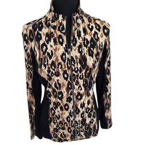 NWOT Laura Ashley Womens Leopard Print Zip Up Athletic Jacket Multicolor Small